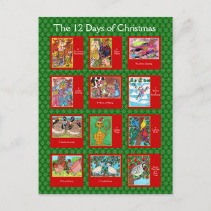 12 Days of Christmas Cute Animals Holiday Postcard