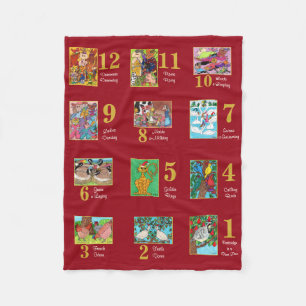 12 Days of Christmas Cute Animals & Typography Fleece Blanket
