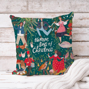 12 Days of Christmas dark green Cushion