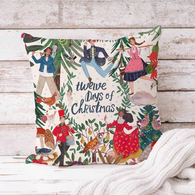12 Days of Christmas ecru Cushion (Twelve days of Christmas vintage retro children kids home decor.
)