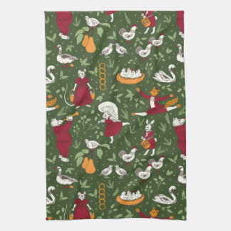 12 Days of Christmas Folk Art Animal Tea Towel