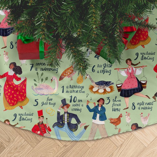 12 Days of Christmas green Brushed Polyester Tree Skirt (Twelve Days of Christmas Traditional Green Tree Skirt)