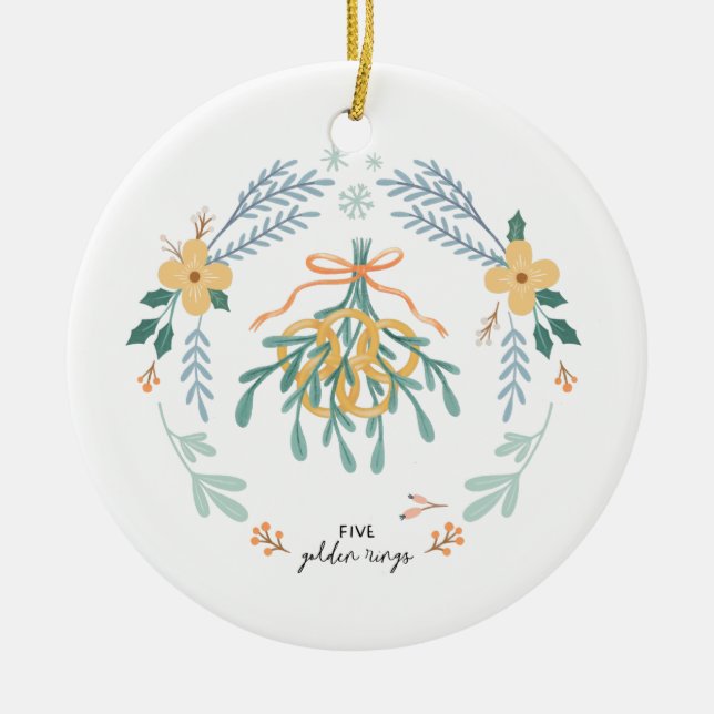 12 Days of Christmas Holiday Traditional Rings  Ceramic Ornament (Front)