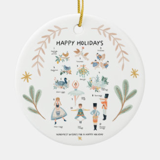 12 Days of Christmas Holiday Traditional Text Ceramic Ornament