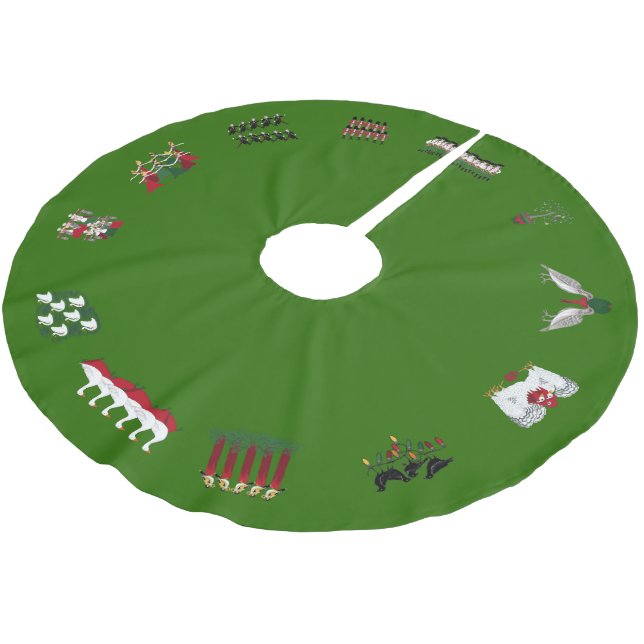 12 Days of Christmas in a Circle of Red and Green Brushed Polyester Tree Skirt (Angled)