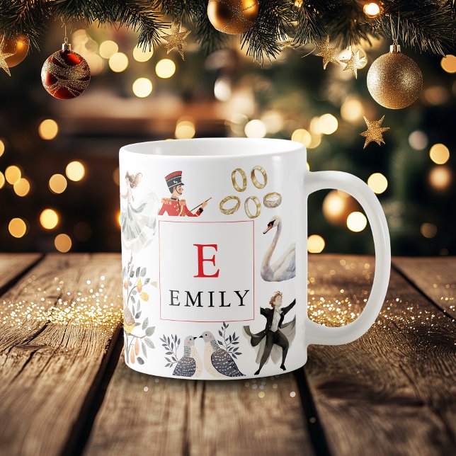 12 Days of Christmas Monogram Vintage Coffee Mug (12 Days of Christmas Personalized mug
)