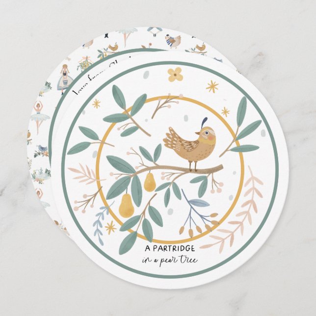 12 Days of Christmas Partridge in a Pear Tree Holiday Card (Front/Back)