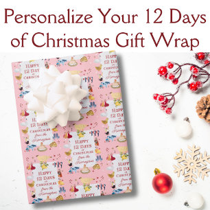 12 Days of Christmas Pastel Pink Personalized Wrapping Paper Sheet
