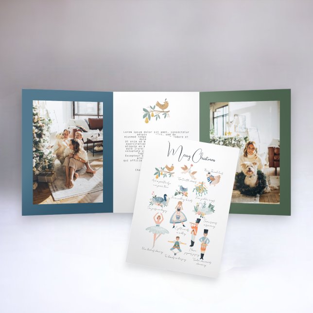 12 Days of Christmas Personalised Tri-Fold Holiday Card (12 days of Christmas tri-fold photo card from Ricaso)