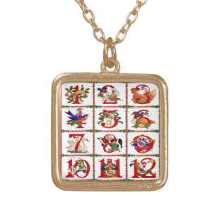 12 Days Of Christmas Quilt Print Gifts Gold Plated Necklace