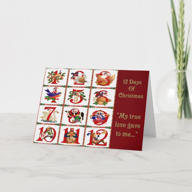 12 Days Of Christmas Quilt Print Gifts Holiday Card (Front)