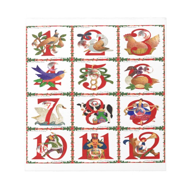 12 Days Of Christmas Quilt Print Gifts Notepad (Front)