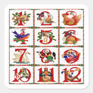 12 Days Of Christmas Quilt Print Gifts Square Sticker