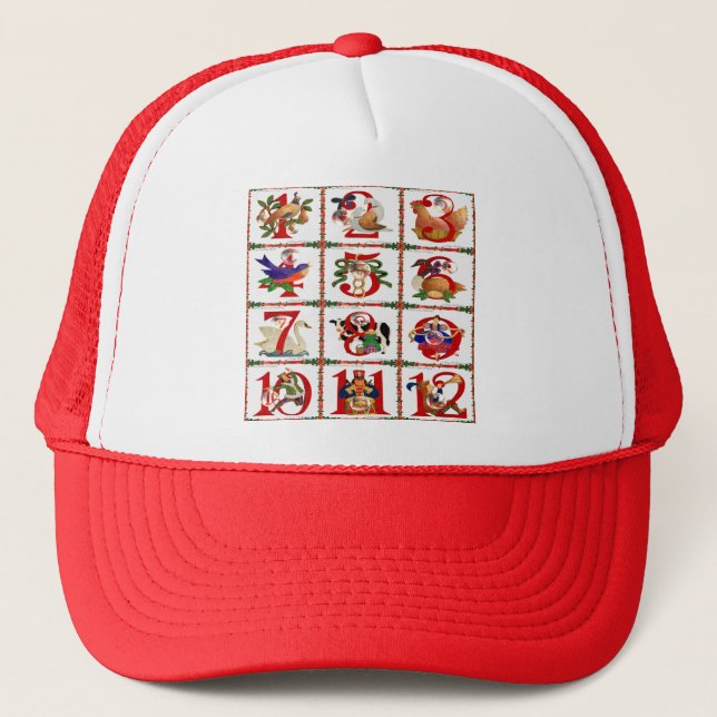 12 Days Of Christmas Quilt Print Gifts Trucker Hat (Front)