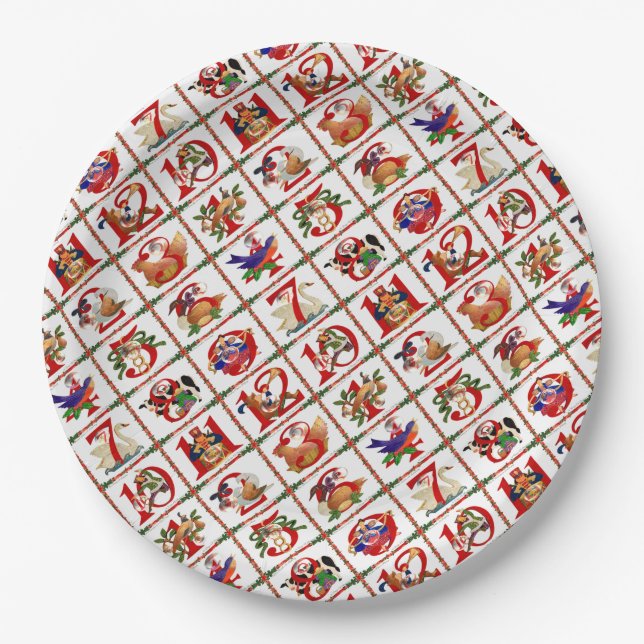 12 Days Of Christmas Quilt Print Paper Napkins Paper Plate (Front)
