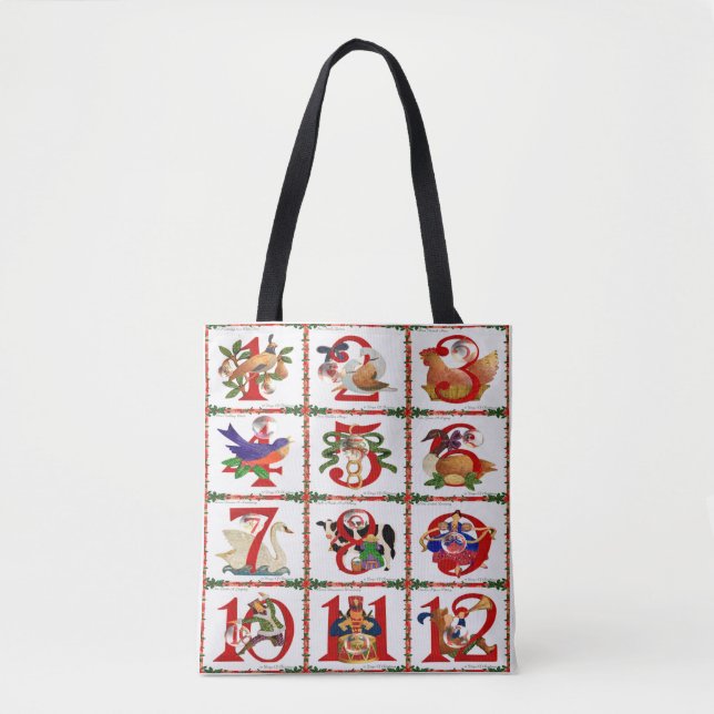 12 Days Of Christmas Quilt Print Tote Bag (Front)