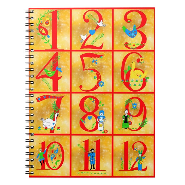 12 Days of Christmas Song Folk Art Numbers Notebook (Front)