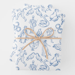12 Days of Christmas Toile Wrapping Paper Sheet