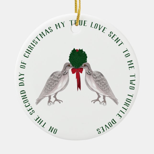 12 Days of Christmas Two Turtle Doves Ceramic Ornament (Front)