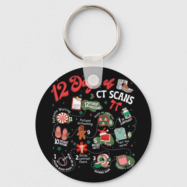12 Days Of Ct Scans Christmas Ct Tech Cat Scan  Key Ring (Front)