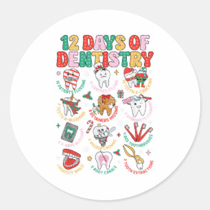 12 Days Of Dentistry Christmas Dental Squad Crew D Classic Round Sticker