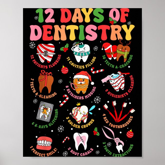 12 Days Of Dentistry Dentist Xmas Tooth Christmas  Poster (Front)