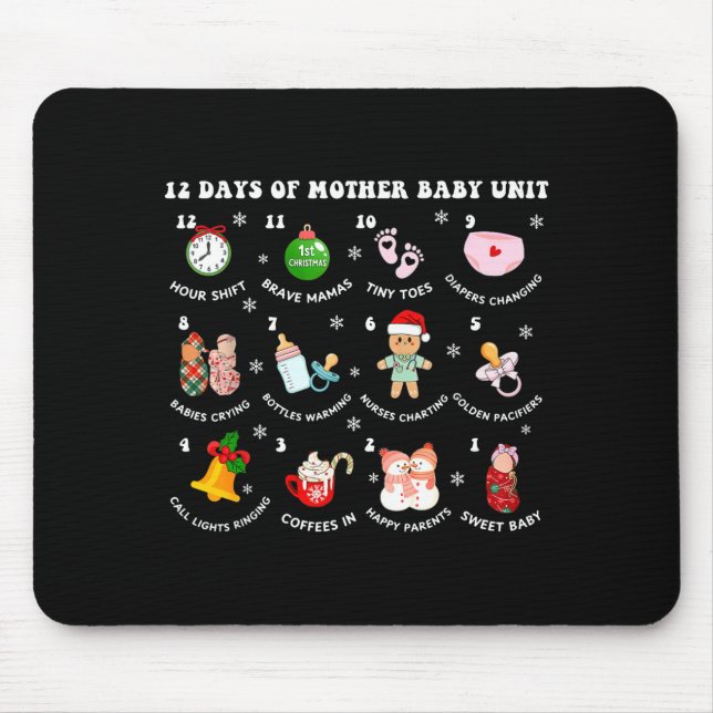12 Days Of Mbu Mother Baby Nurse Christmas Stpartu Mouse Pad (Front)