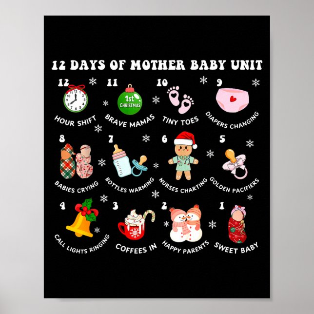 12 Days Of Mbu Mother Baby Nurse Christmas Stpartu Poster (Front)
