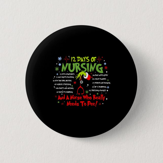 12 Days Of Nursing Stethoscope Nurse Christmas Xma 6 Cm Round Badge (Front)