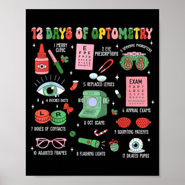12 Days Of Optometry Christmas Eye Doctor Optometr Poster (Front)