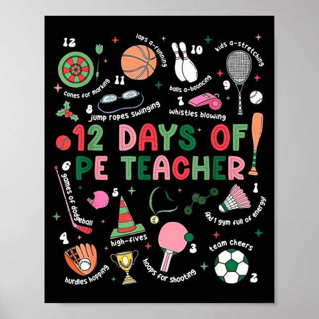 12 Days Of Pe Teacher Physical Education Gym Coach Poster (Front)