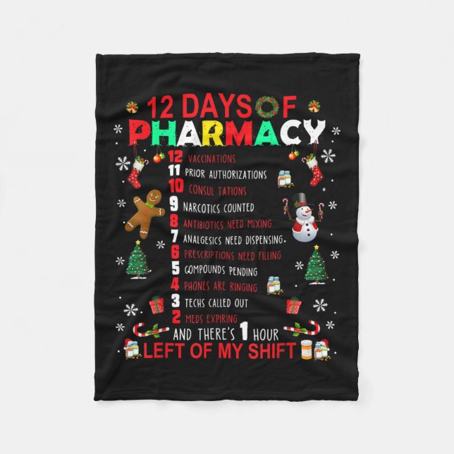12 Days Of Pharmacy Funny Christmas Pharmacist Tec Fleece Blanket (Front)