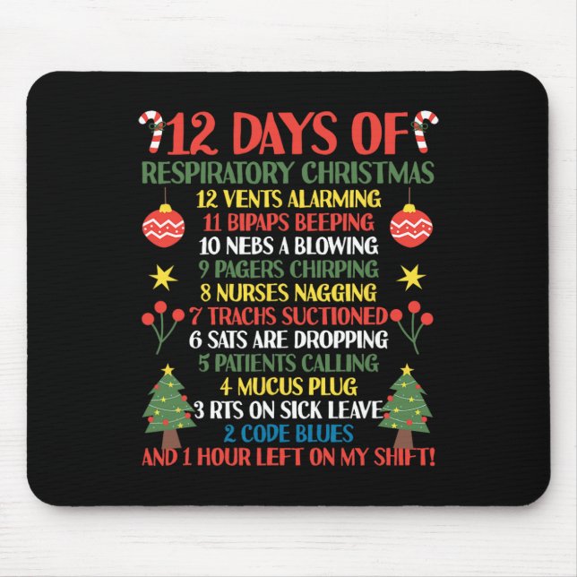 12 Days Of Respiratory Therapist Christmas Funny R Mouse Pad (Front)