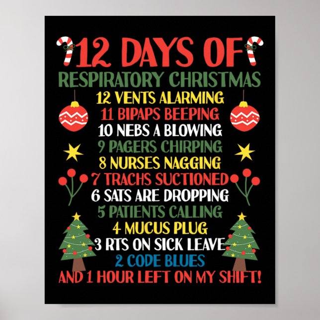 12 Days Of Respiratory Therapist Christmas Funny R Poster (Front)