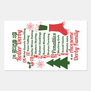 12 Days of Roller Derby Christmas, Roller Skating Rectangular Sticker