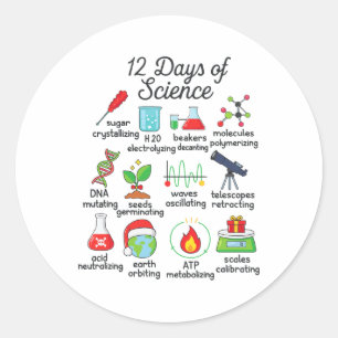 12 Days Of Science Funny Science Teacher Christmas Classic Round Sticker
