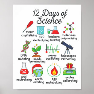 12 Days Of Science Funny Science Teacher Christmas Poster