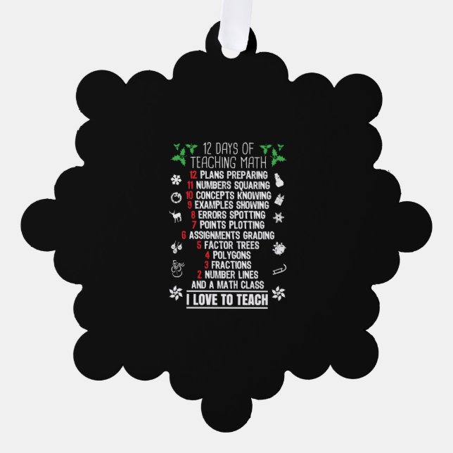 12 Days of Teaching Math Teacher Christmas Gifts Tree Decoration Card (Front)