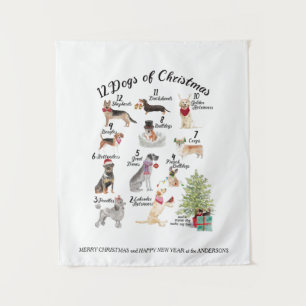 12 Dogs of Christmas  Holiday Hats, Scarves, Bows Tapestry