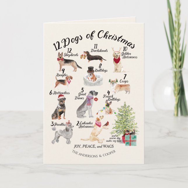 12 Dogs of Christmas in Holiday Spirit Hats Bows Card (Front)