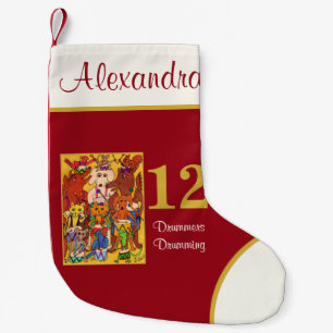 12 Drummers Drumming Cute Animals Custom Name Small Christmas Stocking