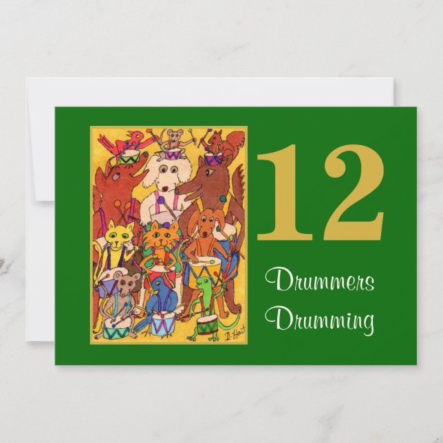 12 Drummers Drumming Cute Animals Personalised (Front)