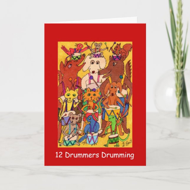 12 Drummers Drumming Holiday Card (Front)