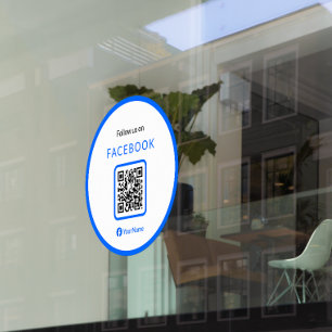 12" Follow Us On Facebook QR Code Blue