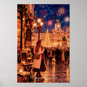 12 Grapes 12 Wishes Madrid Spain New Year Poster