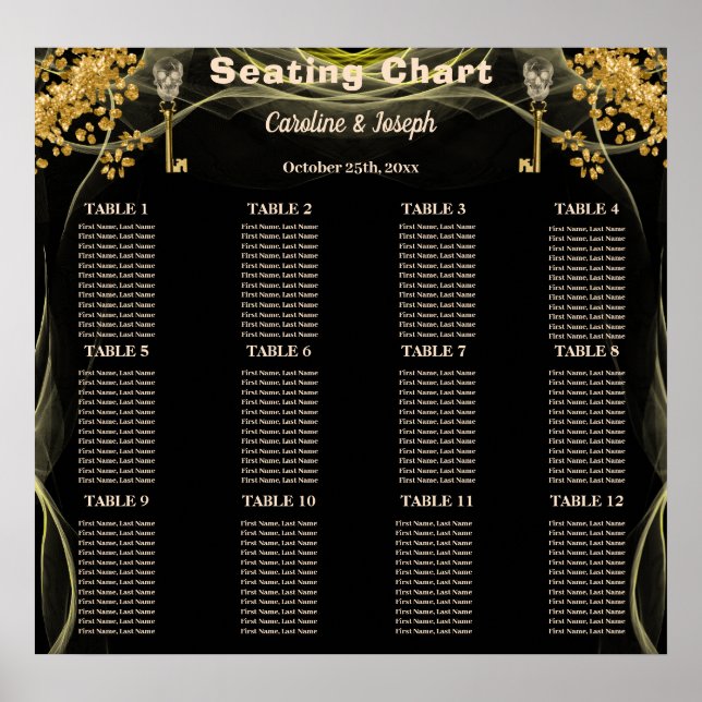 12 Halloween Wedding Tables Black & Gold Skulls  Poster (Front)