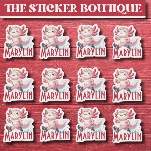 12 In One Cute Custom Name Running Axolotl Sticker