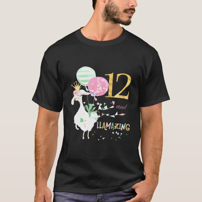 12 Llamazing 12th Birthday Girls Llama T-Shirt (Front)