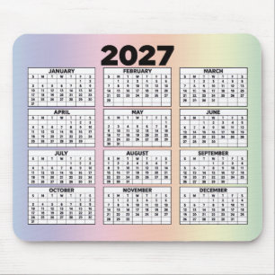 12-Month Calendar for 2027 on Rainbow Mouse Pad
