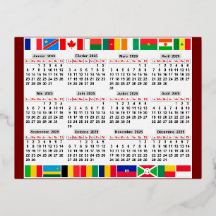 12 month calendar of the year 2025 foil holiday postcard